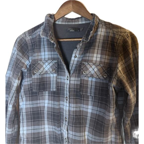 prAna Women’s Black Gray Plaid Button Front Thermal Lined Long Sleeve Shirt S - Picture 4 of 6
